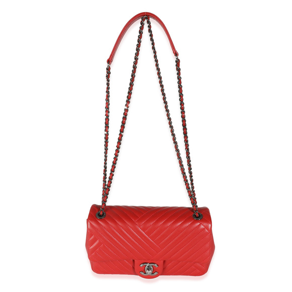 Chanel Red Chevron Lambskin Small CC Crossing Single Flap Bag - Picture 6 of 8
